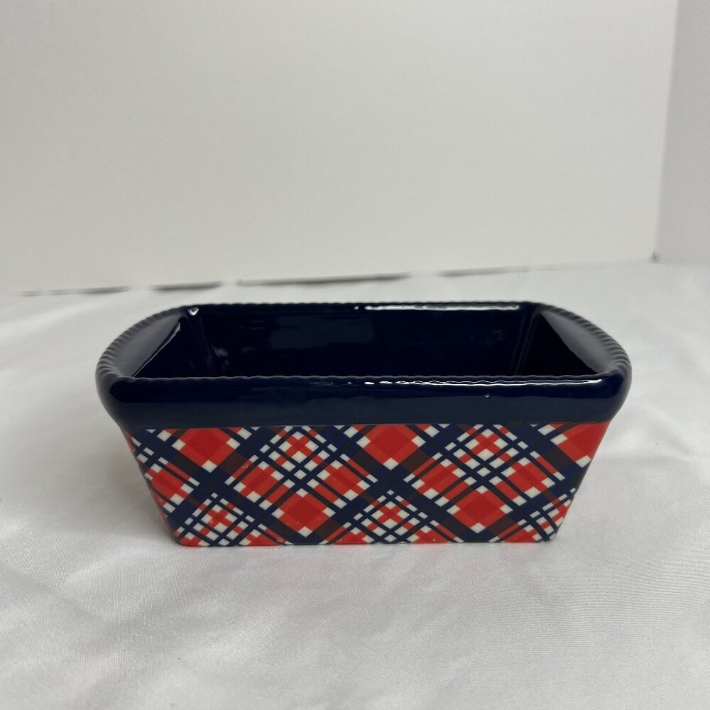 TEMPTATIONS BLUE+RED PLAID BAKING DISH